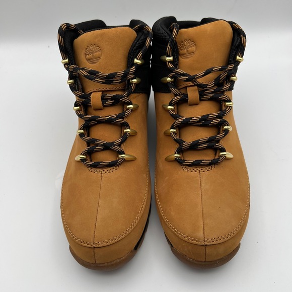 Timberland Euro Hiker Boots Mens 7 Wheat Black Leather Gold Hardware Mid Top - Picture 7 of 12